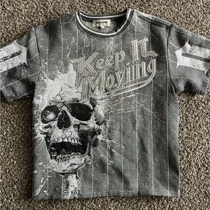 Gray Graphic Skull Mens T-Shirt